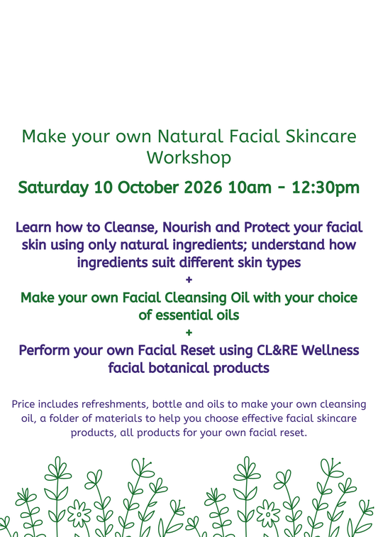 Natural Facial Skincare Workshop place Saturday 10 October 2026 10:00 - 12:30