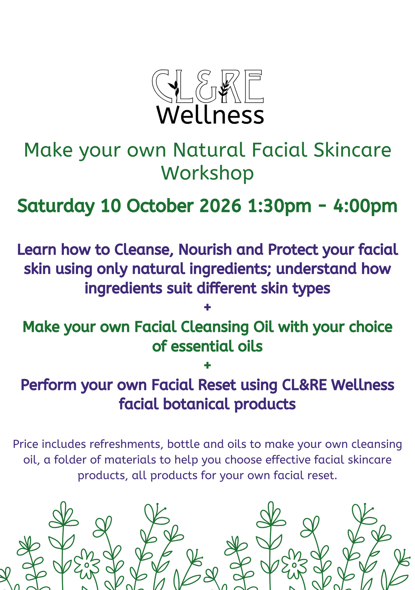 Natural Facial Skincare Workshop place Saturday 10 October 2026 13:30 - 16:00