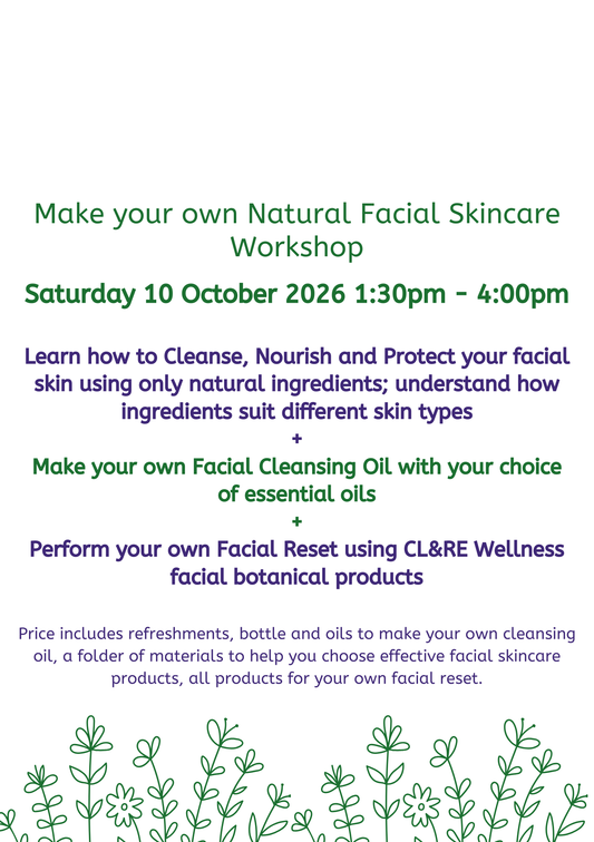 Natural Facial Skincare Workshop place Saturday 10 October 2026 13:30 - 16:00