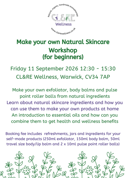 Natural Skincare Workshop place Friday 11 September 2026 12:30 - 15:30