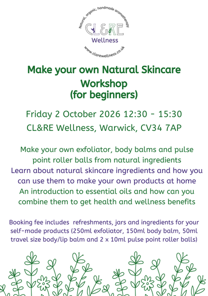 Natural Skincare Workshop place Friday 2 October 2026 12:30 - 15:30