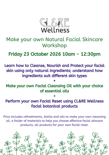 Natural Facial Skincare Workshop place Friday 23 October 2026 10:00 - 12:30