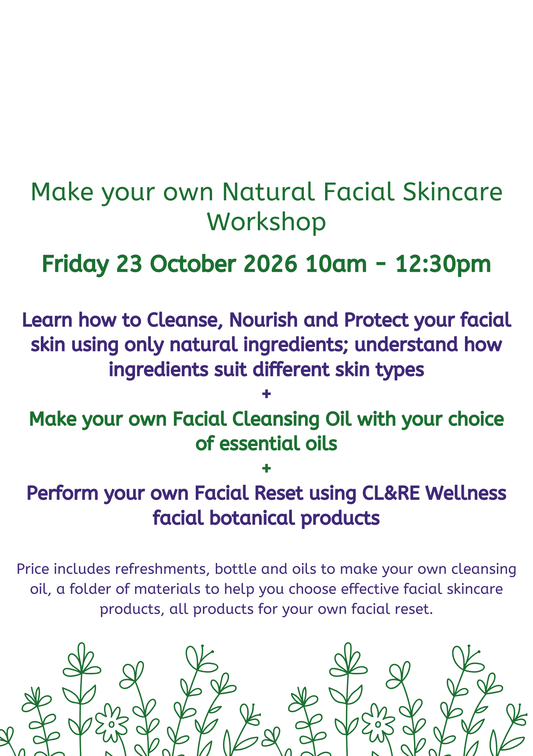 Natural Facial Skincare Workshop place Friday 23 October 2026 10:00 - 12:30