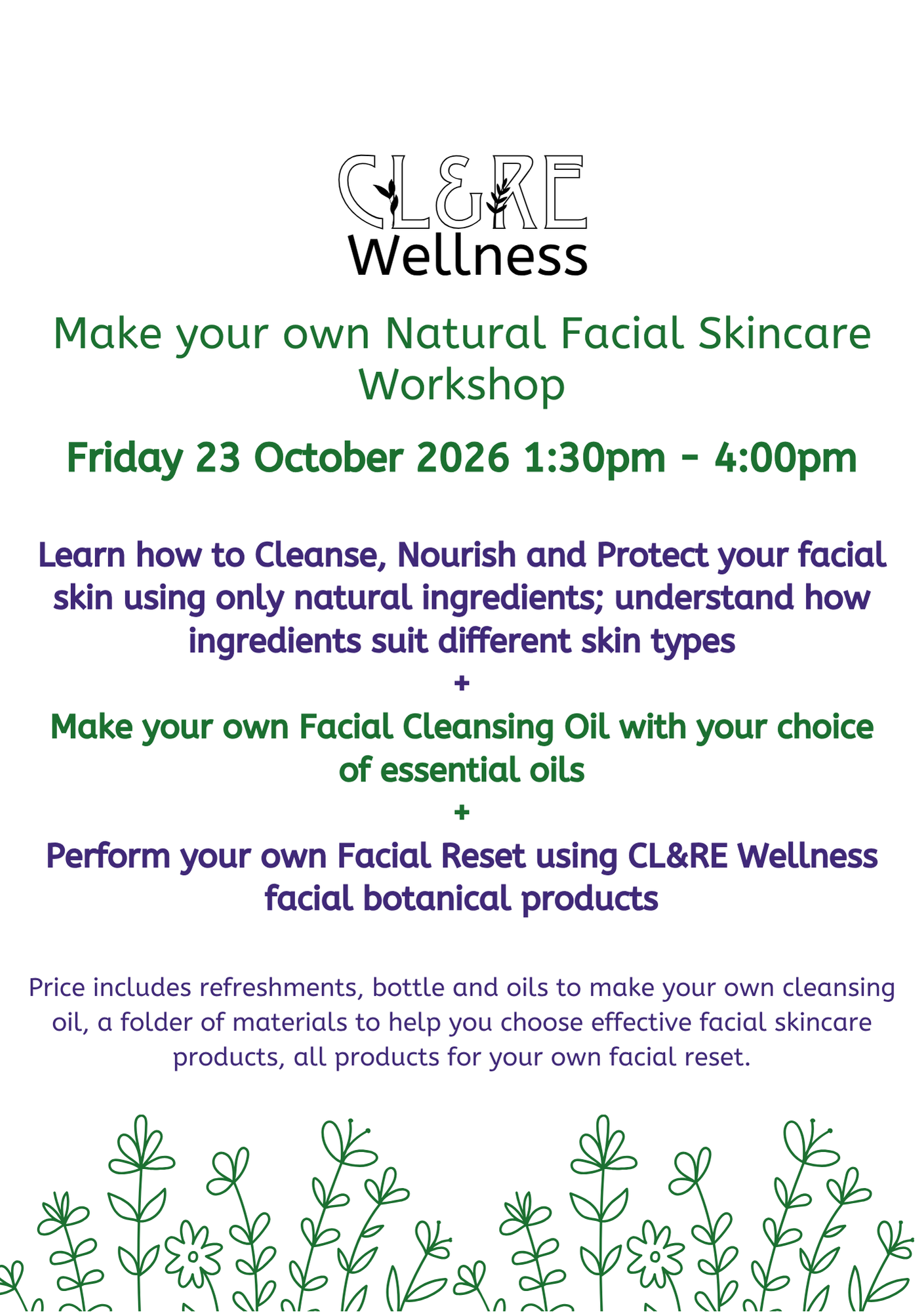 Natural Facial Skincare Workshop place Friday 23 October 2026 13:30 - 16:00