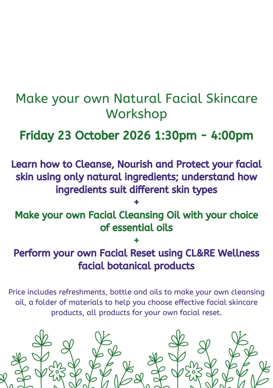 Natural Facial Skincare Workshop place Friday 23 October 2026 13:30 - 16:00