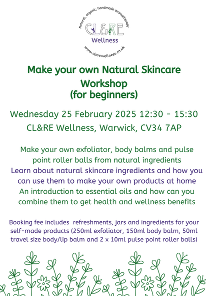 Natural Skincare Workshop place Wednesday 25 February 12:30 - 15:30