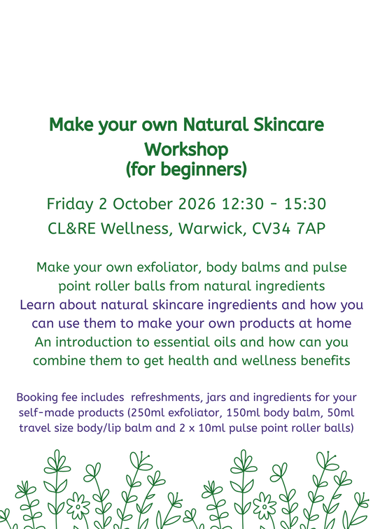 Natural Skincare Workshop place Friday 2 October 2026 12:30 - 15:30