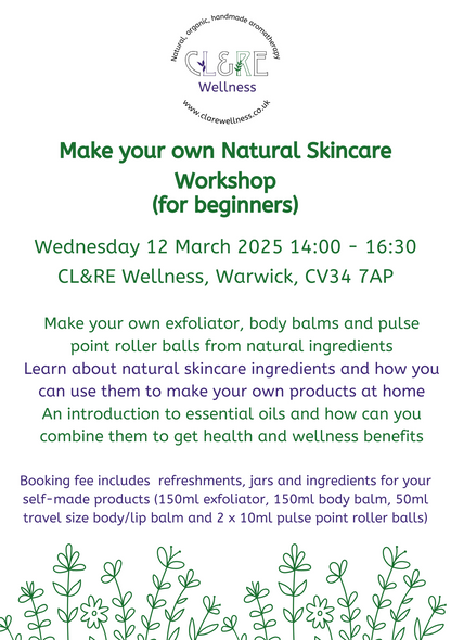 Natural Skincare Workshop place  12 March 2025 14:00 - 16:30 WARWICK