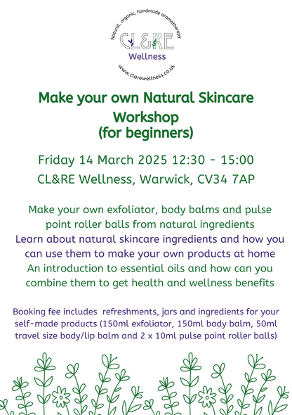 Natural Skincare Workshop place  14 March 2025 12:30 - 15:00 WARWICK