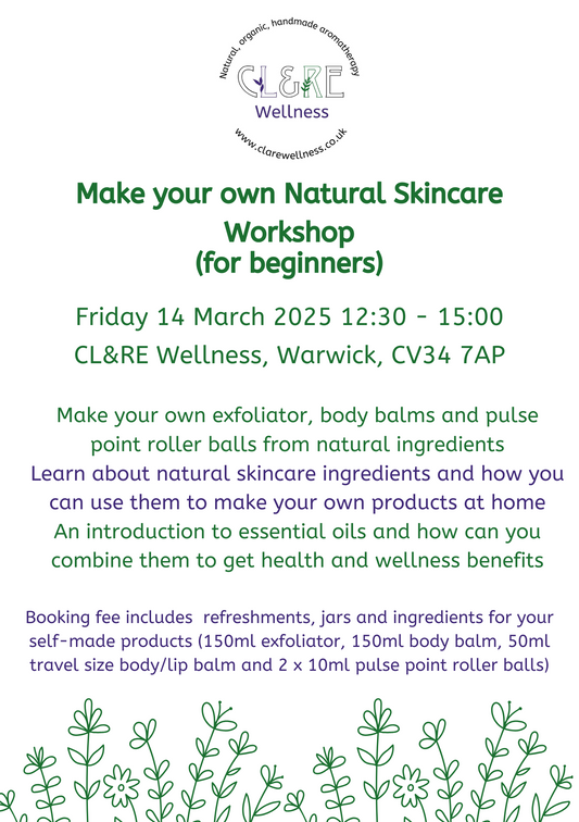 Natural Skincare Workshop place  14 March 2025 12:30 - 15:00 WARWICK