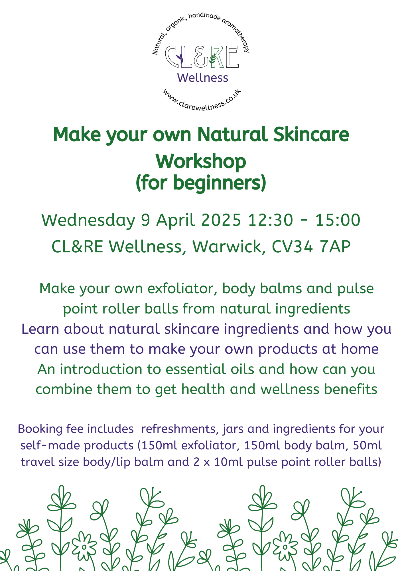 Natural Skincare Workshop place  09 April 2025 12:30 - 15:00 WARWICK