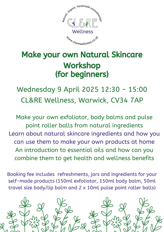 Natural Skincare Workshop place  09 April 2025 12:30 - 15:00 WARWICK