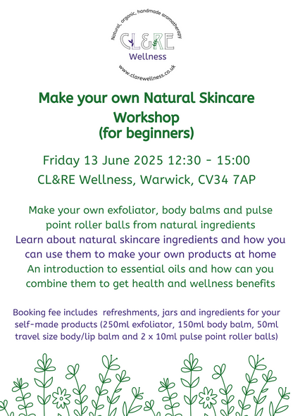 Natural Skincare Workshop place Friday 13 June 2025 12:30 - 15:00 WARWICK