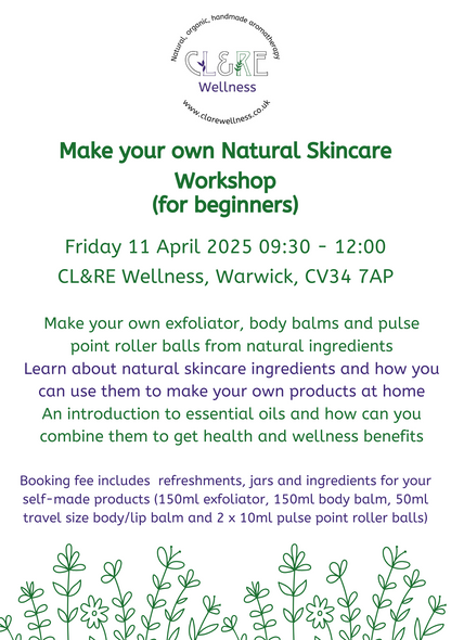 Natural Skincare Workshop place  11 April 2025 09:30 - 12:00 WARWICK