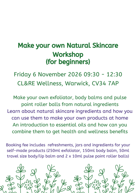 Natural Skincare Workshop place Friday 6 November 2026 2026 09:30 - 12:30
