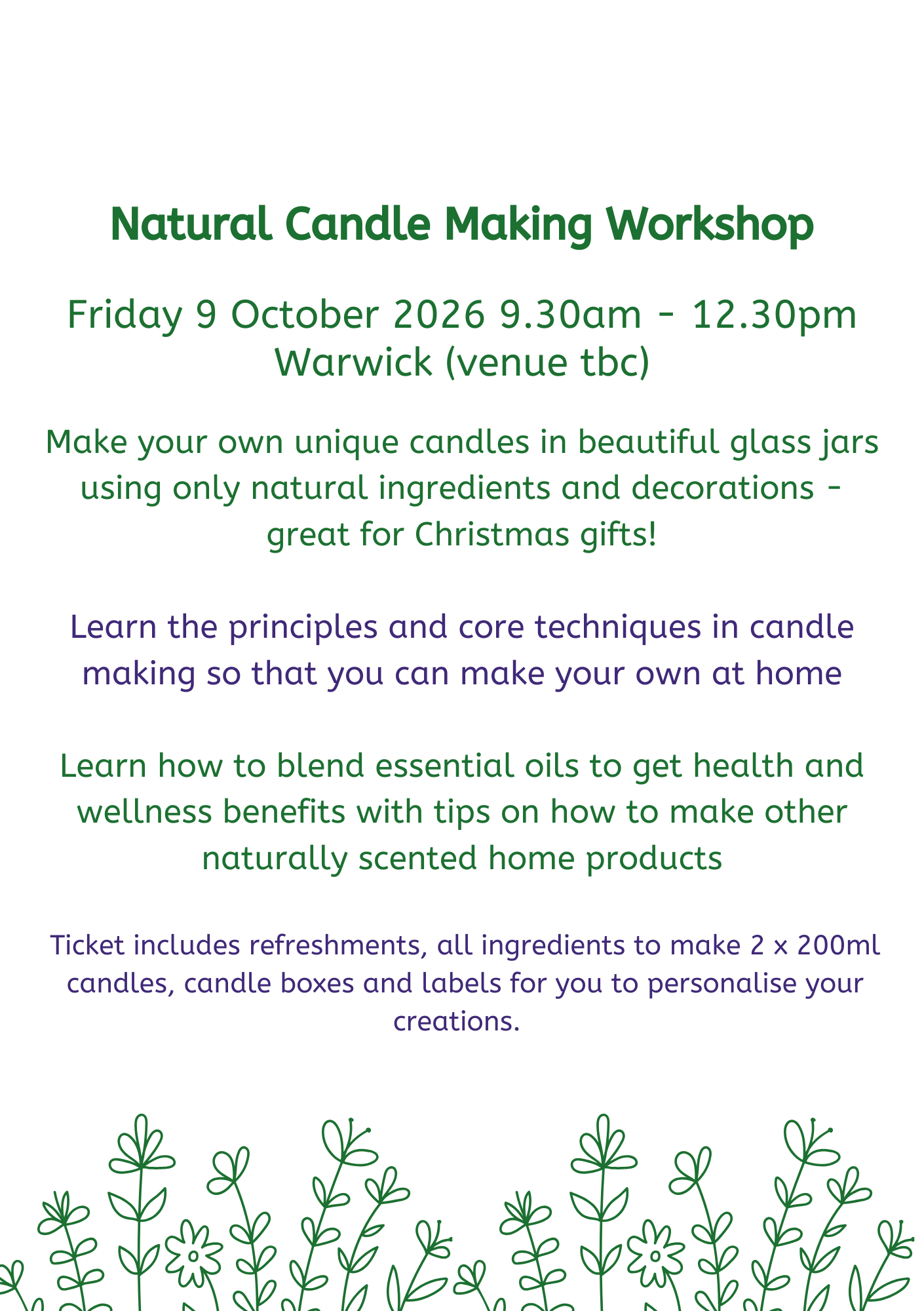Natural Candle Making Workshop place Friday 9 October 09:30 - 12:30
