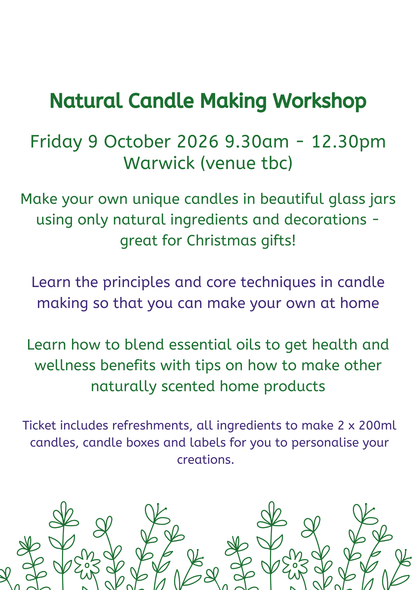 Natural Candle Making Workshop place Friday 9 October 09:30 - 12:30