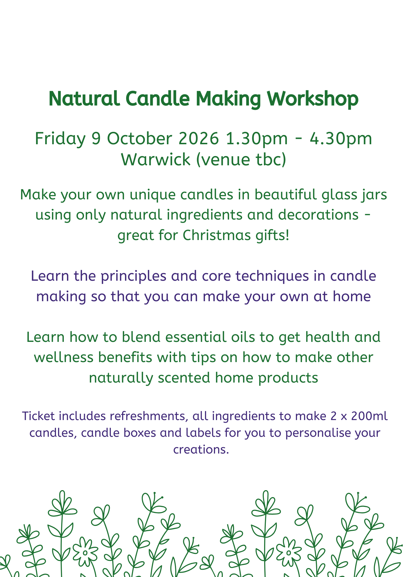 Natural Candle Making Workshop place Friday 9 October 13:30 - 16:30