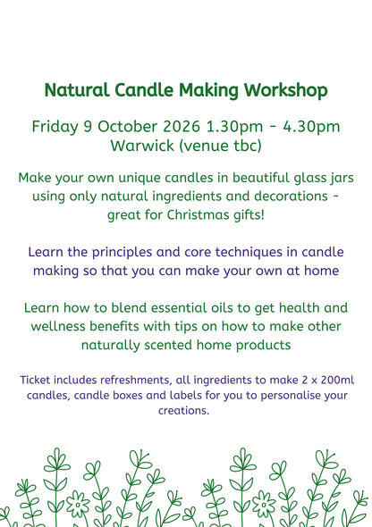 Natural Candle Making Workshop place Friday 9 October 13:30 - 16:30