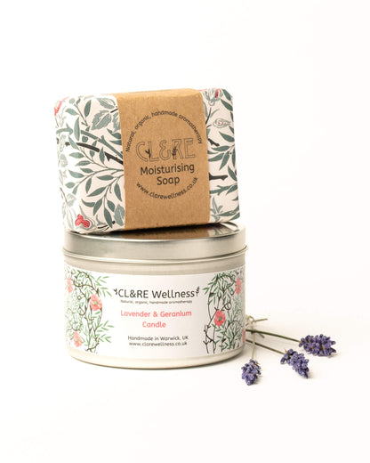 Seasonal Candle & Soap gift set (Lavender & Rose Geranium)