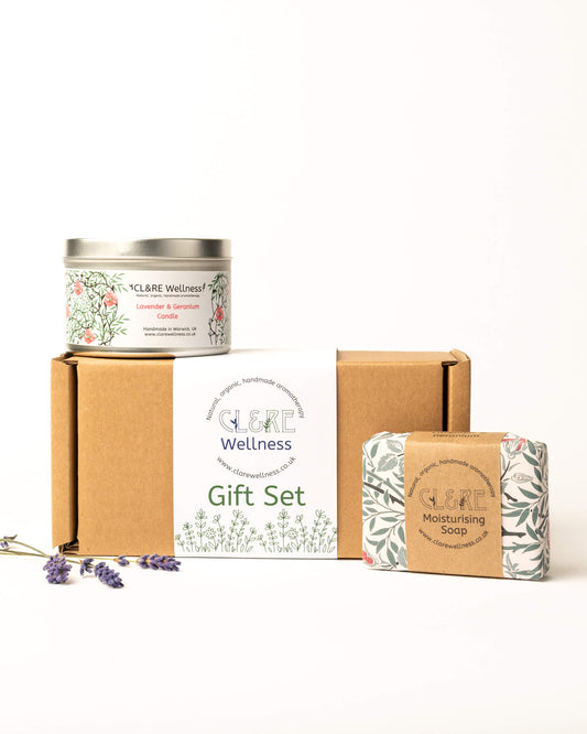 Seasonal Candle & Soap gift set (Lavender & Rose Geranium)