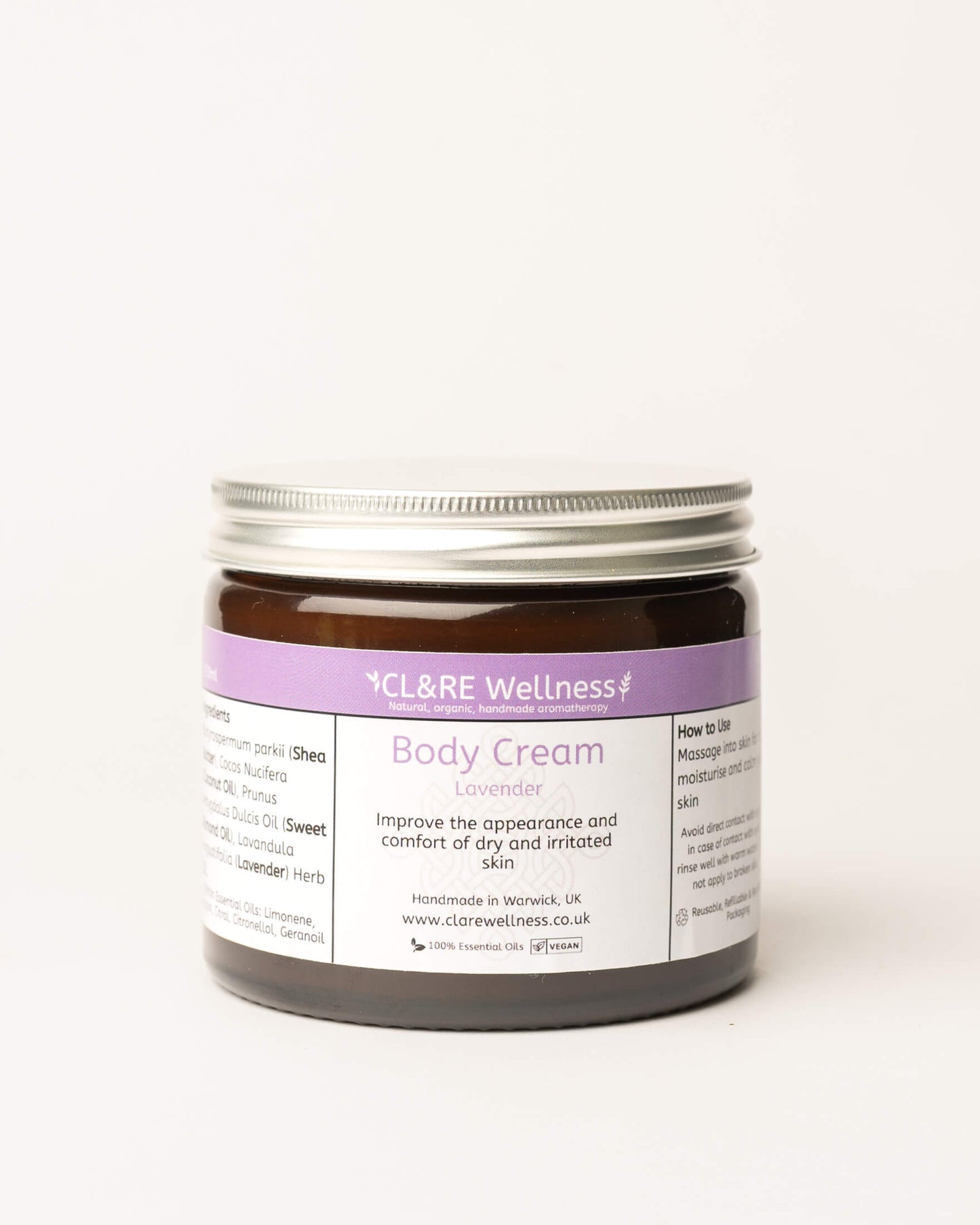Jar of CL&RE Wellness body cream with Lavender on a white background