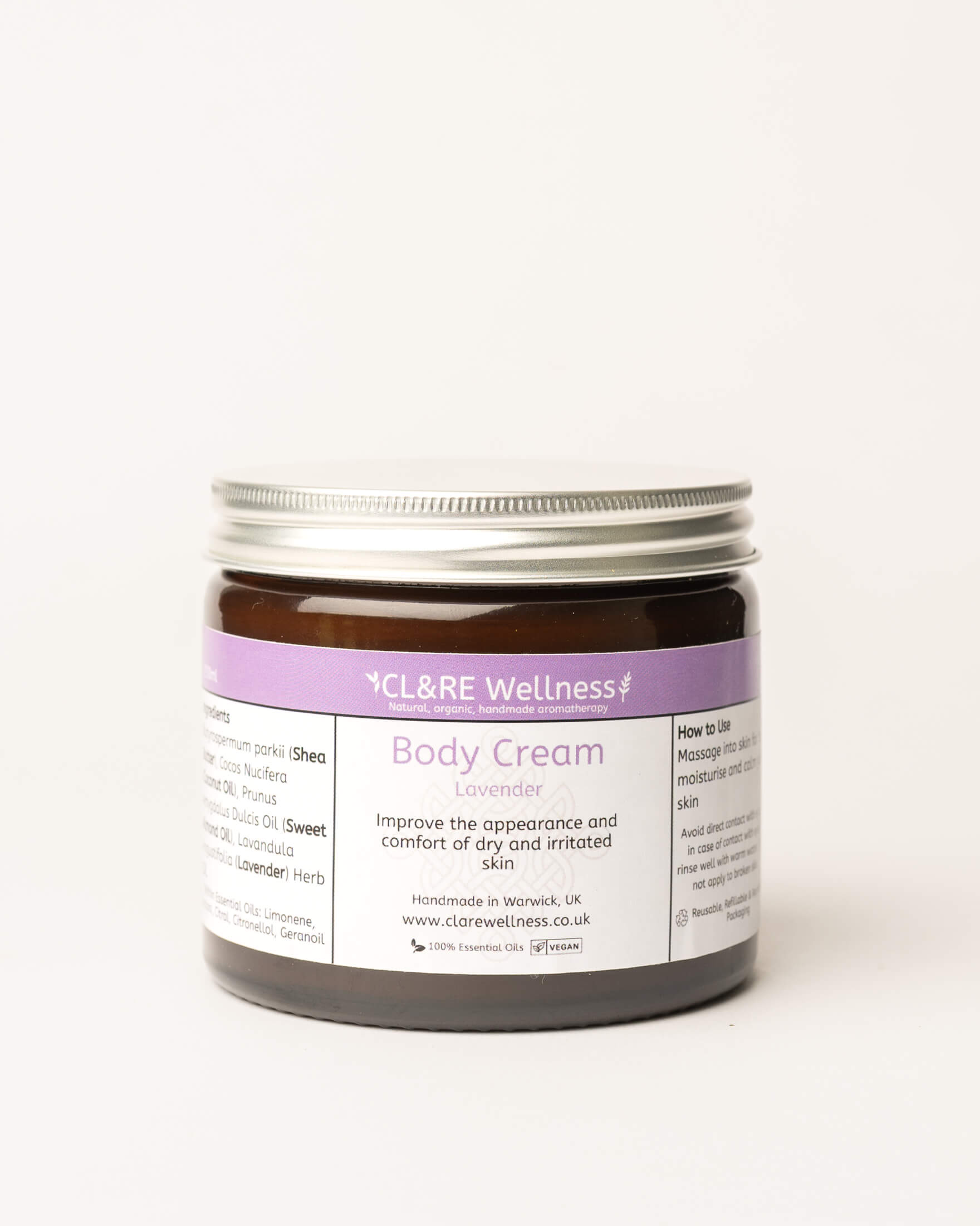 Jar of CL&RE Wellness body cream with Lavender on a white background