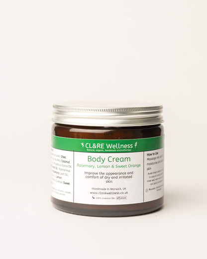 Jar of CL&RE Wellness Body Cream with Rosemary, Lemon & Sweet Orange on a white background