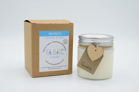 Refresh Candle (with Lavender & Lemon essential oils, Lavender buds & conflower petals) 250ml