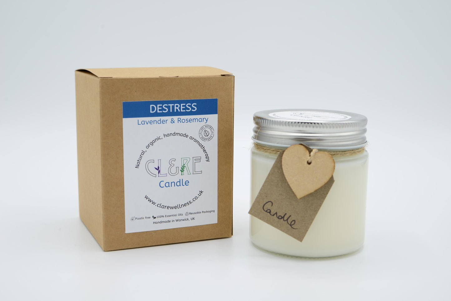 Destress Candle (with Lavender & Rosemary essential oils, Lavender buds & Rosemary leaves) 250ml