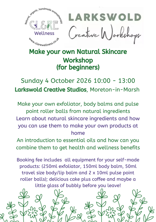Natural Skincare Workshop place Sunday 4 October 2026 2026 10:00 - 13:00 LARKSWOLD
